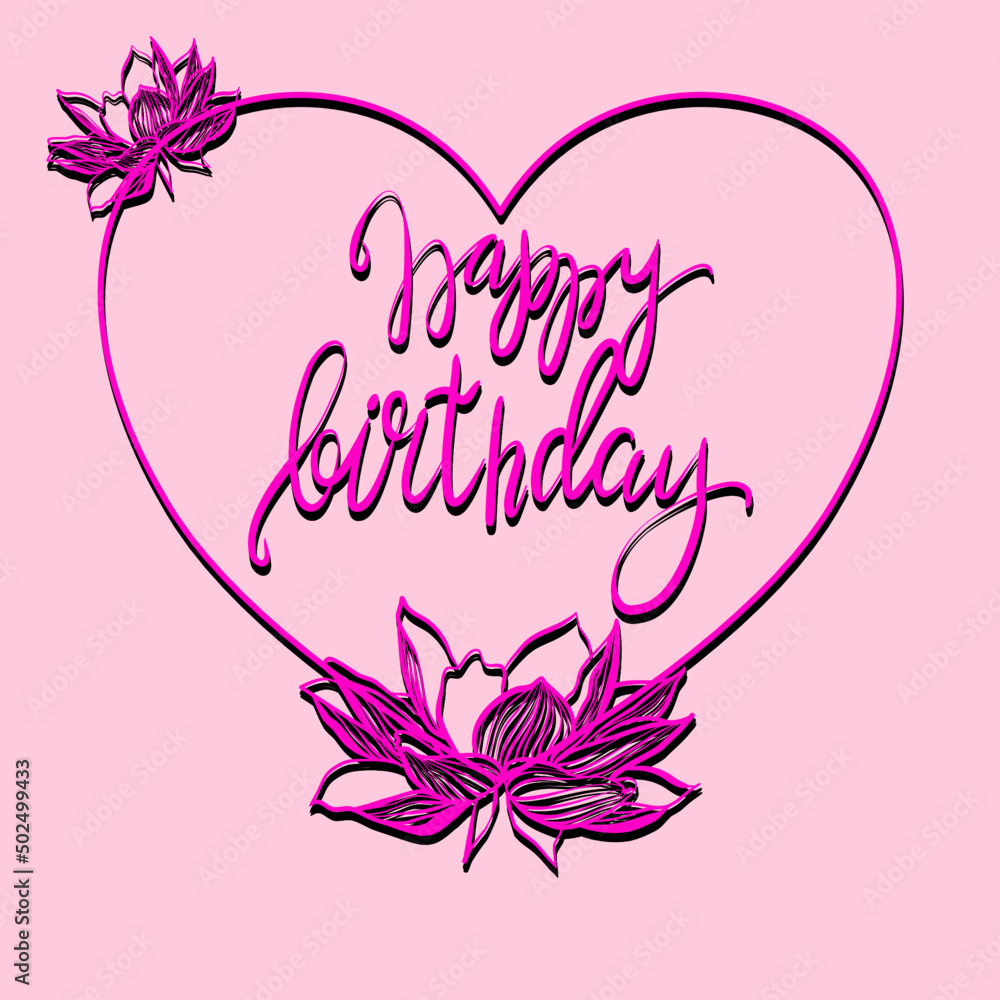 Obraz premium Vector illustration with pink lotuses and heart in paper art technique on a light pink background 