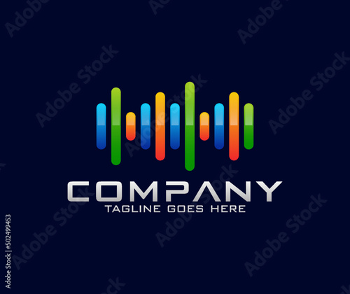 Sound logo design with sound wave shape Music studio radio streaming song recording logo