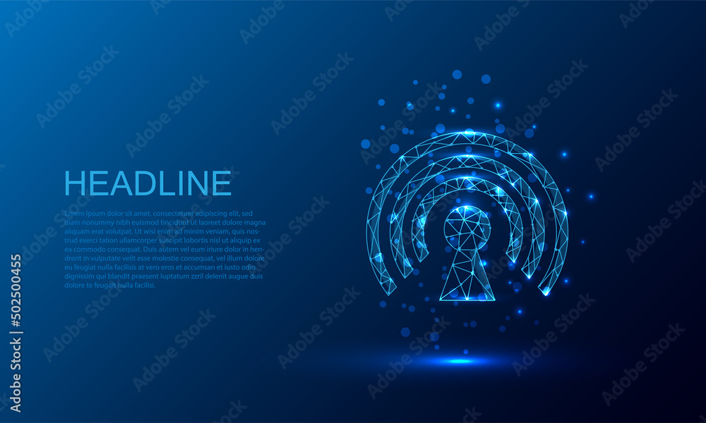 Wi-fi or wireless icon.Low poly style design.Wireframe light connection structure. Modern 3d graphic.internet networking.Vector illustration.on Wi-fi or wireless icon.Low poly style design.Wireframe light connection structure. Modern 3d graphic.internet networking.Vector illustration.on
