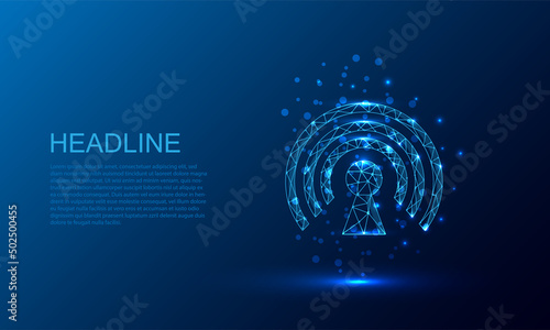Wi-fi or wireless icon.Low poly style design.Wireframe light connection structure. Modern 3d graphic.internet networking.Vector illustration.on © Thitipong