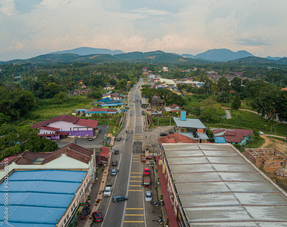 Aerial drone view of townscape and residential area in Selandar, Jasin, Melaka, Malaysia. Aerial drone view of townscape and residential area in Selandar, Jasin, Melaka, Malaysia.