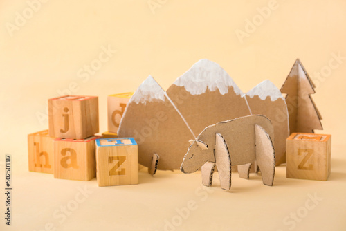 Handmade cardboard bear, mo...