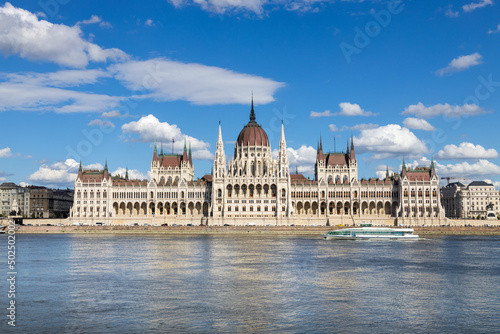 Hungarian parliament, embankment of Danude river, Budapest, Hungary, Europe