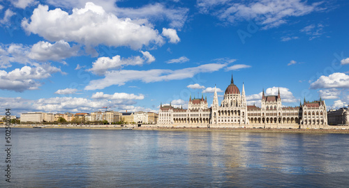 Hungarian parliament, embankment of Danude river, Budapest, Hungary, Europe
