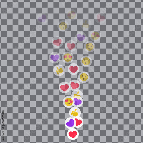 Likes flying up for stories and live streams. Colorful like and thumb icons for social media ui. Vector illlustration isolated in transparent background