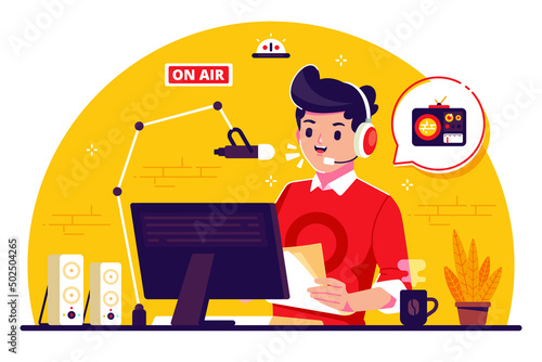 radio announcer flat design illustration