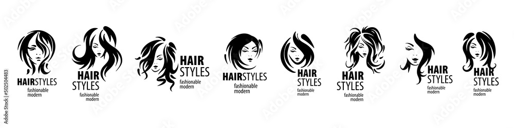 A set of vector illustrations of a womans hairstyle on a white background A set of vector illustrations of a womans hairstyle on a white background