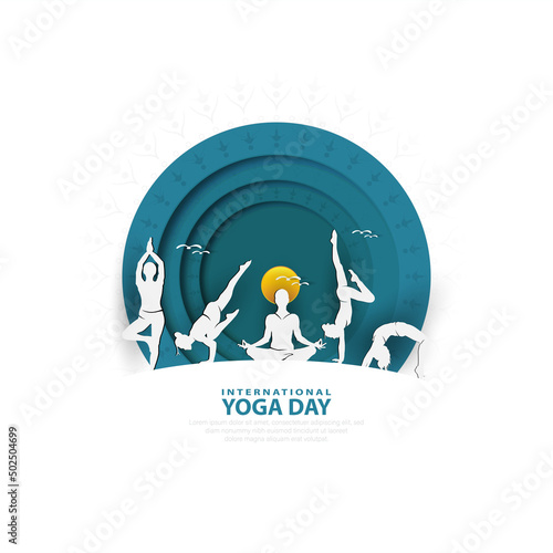 21 June- international yoga day, woman in yoga body posture. Vector