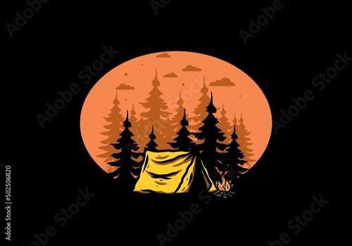 Midnight camping with bonfire illustration © Adipra