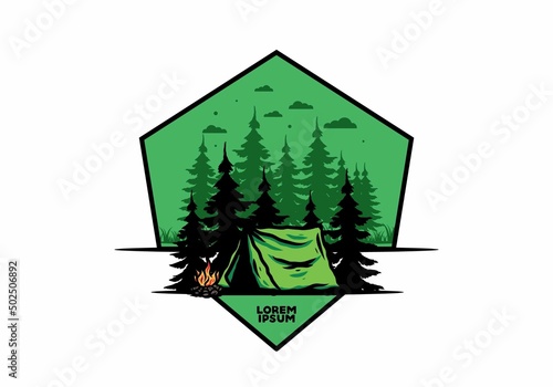 Midnight camping with bonfire illustration