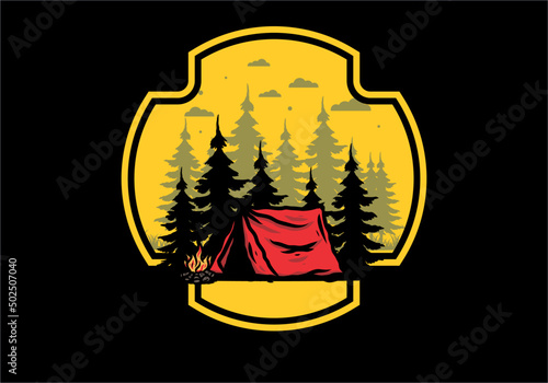Midnight camping with bonfire illustration