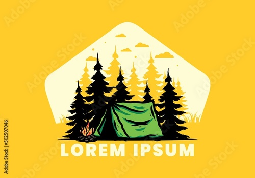 Midnight camping with bonfire illustration