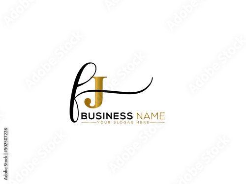 Signature FJ Logo Icon, Initial Fj jf Signature Letter Logo Design For Business or Finance photo