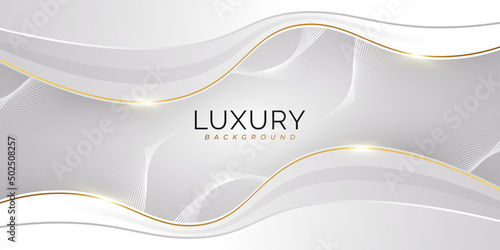 Luxury White and Gold Background with Golden Lines and Paper Cut Style. Premium Gray and Gold Background for Award, Nomination, Ceremony, Formal Invitation or Certificate Design