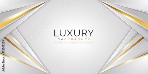 Luxury White and Gold Background with Golden Lines and Paper Cut Style. Premium Gray and Gold Background for Award, Nomination, Ceremony, Formal Invitation or Certificate Design