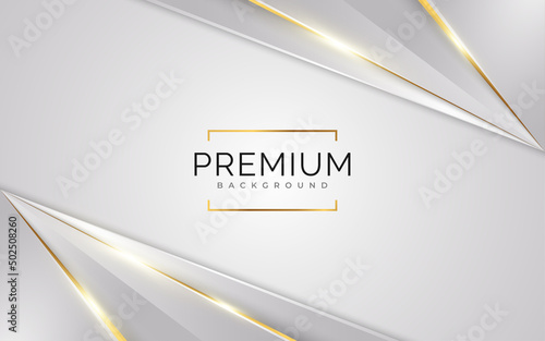 Luxury White and Gold Background with Golden Lines and Paper Cut Style. Premium Gray and Gold Background for Award, Nomination, Ceremony, Formal Invitation or Certificate Design