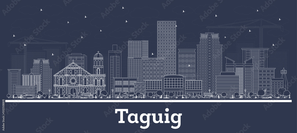 Outline Taguig Philippines City Skyline with White Buildings.