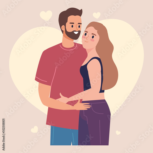 lovers couple hugging characters