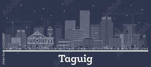 Outline Taguig Philippines City Skyline with White Buildings.