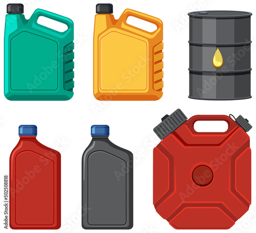 Set of different oil gallons