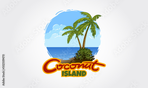 Coconut Island Logo Template. Island illustration with coconur tree. Coconut Island logo is fully customizable it can be easily edit to fit your needs.