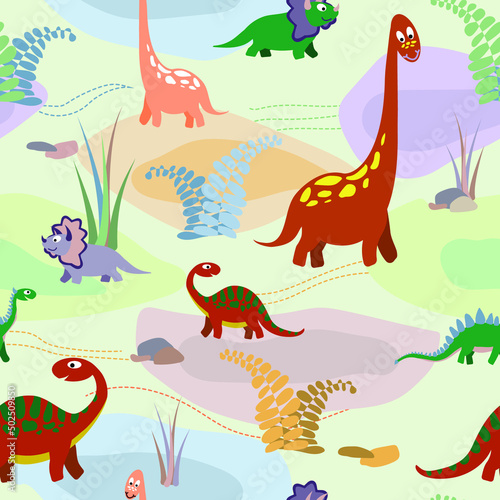 Cute dinosaurs. Seamless vector illustration. Vector illustration design for fashion fabrics  textile graphics  paper. Cartoon