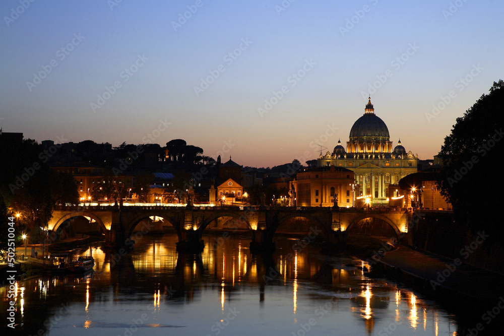 Saint Angel Bridge, Ponte sant'Angelo, at sunset, Rome