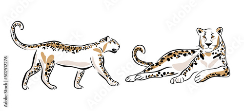Savanna wild animals set. Abstract African animal.  Leopard silhouette. Vector Illustration
