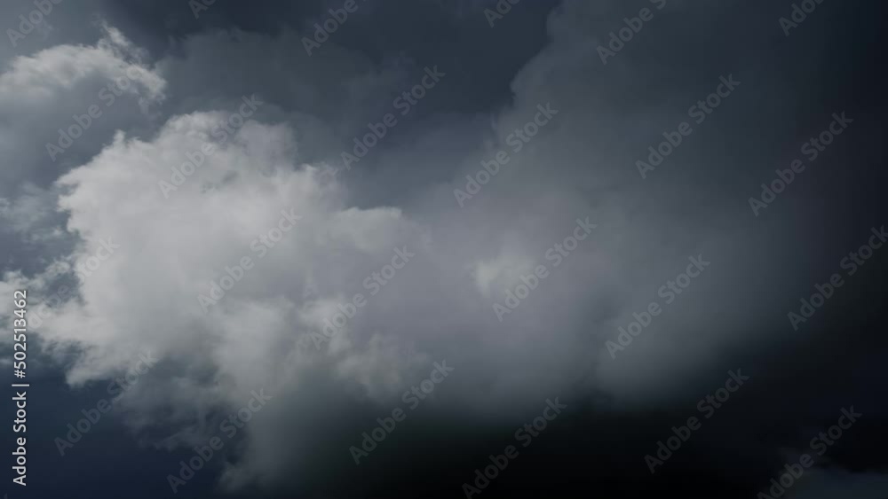 Lot of lightning during a thunderstorm. Storm clouds are moving fast on the viewer, timelapse 4k