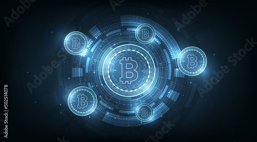 Bitcoin digital currency design.Vector bitcoin currency coin on Dark Blue background.vector illustration.