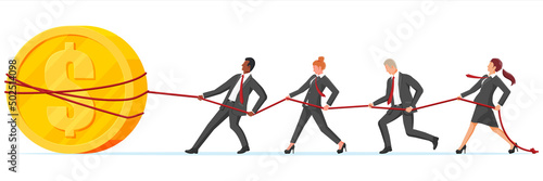 Business People Pull of Rope with Coin