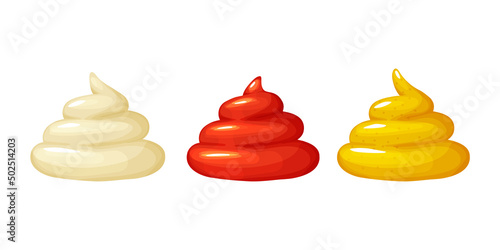 Mayonnaise,ketchup,mustard swirl isolated on white background,realistic vector