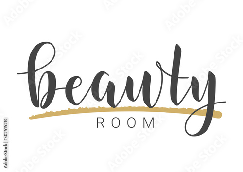 Vector Stock Illustration. Handwritten Lettering of Beauty Room. Template for Banner, Card, Label, Postcard, Poster, Sticker, Print or Web Product. Objects Isolated on White Background.