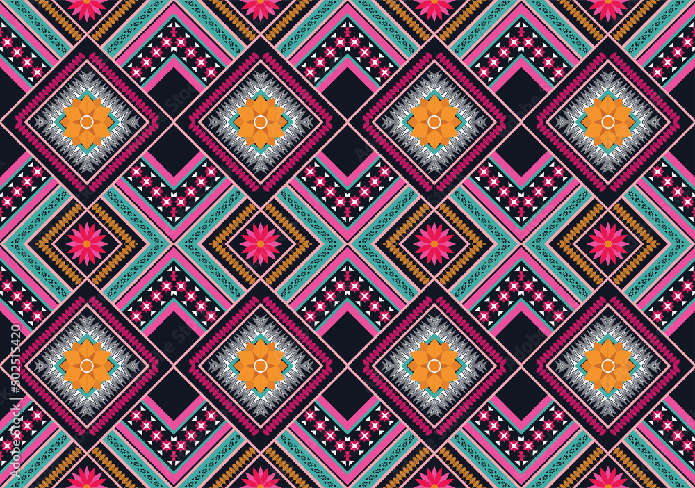 Geometric ethnic flower pattern for background,fabric,wrapping,clothing,wallpaper,batik,carpet,embroidery style