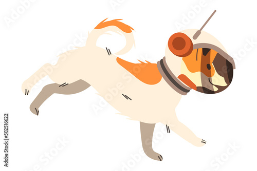 Dog Pet in Space Suit and Helmet Standing on the Moon Surface Vector Illustration