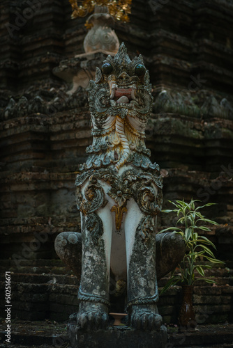 Mythological creatures statue at Wat Palad or Wat Pha Lat temple the secret hidden temples nestled in the jungle is the travel destination of Chiang Mai, Thailand.