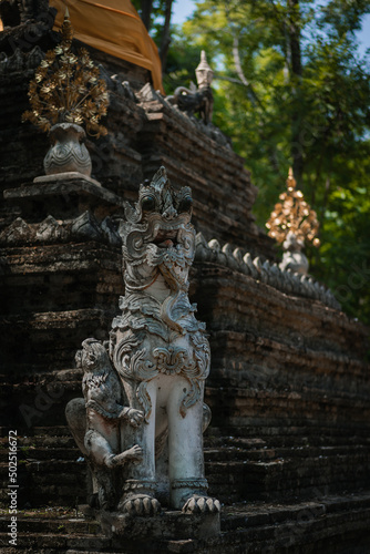 Mythological creatures statue at Wat Palad or Wat Pha Lat temple the secret hidden temples nestled in the jungle is the travel destination of Chiang Mai, Thailand.