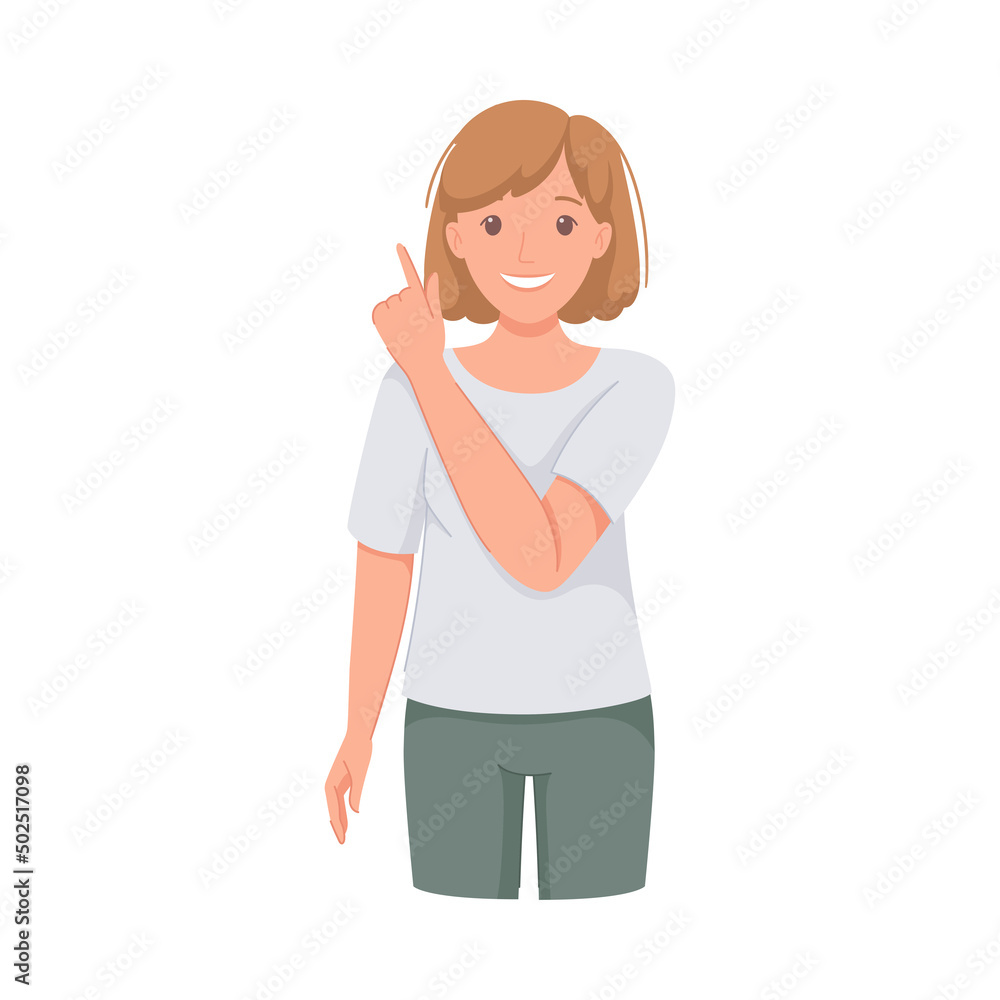 Woman Character Indicating Something Pointing with Index Finger as Hand Gesture Specifying Direction Vector Illustration Woman Character Indicating Something Pointing with Index Finger as Hand Gesture Specifying Direction Vector Illustration