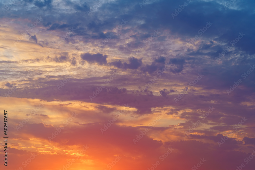 Natural background of a beautiful sky with clouds at sunset