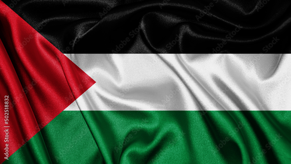Close up realistic texture fabric textile silk satin flag of Palestine waving fluttering background. National symbol of the country. 15th of November, Happy Day concept
Close up realistic texture fabric textile silk satin flag of Palestine waving fluttering background. National symbol of the country. 15th of November, Happy Day concept