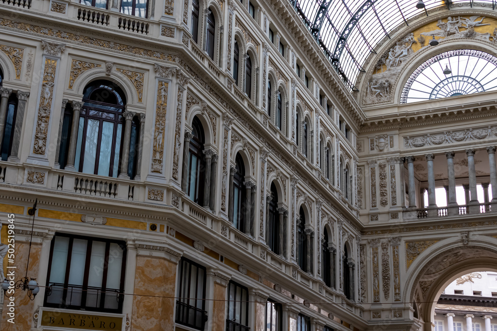 Public shopping mall built in 1887 named after King Umberto, Galleria Umberto I is part of the Unesco World Heritage Old Town. Galleria Principe Di Napoli, Naples, Campania, Italy, Europe