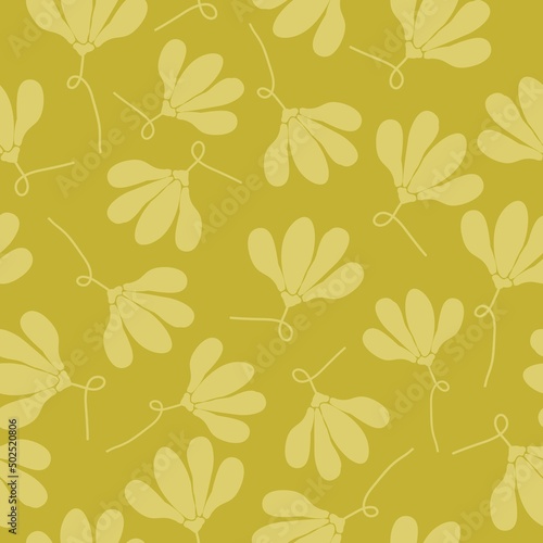 Seamless vintage pattern. light yellow flowers of the plant. Mustard background. vector texture. fashionable print for textiles, wallpaper and packaging.