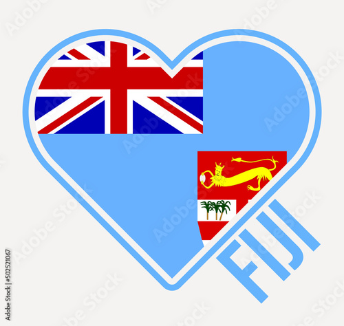 Fiji heart flag badge. Made with Love from Fiji logo. Flag of the country heart shape. Vector illustration.