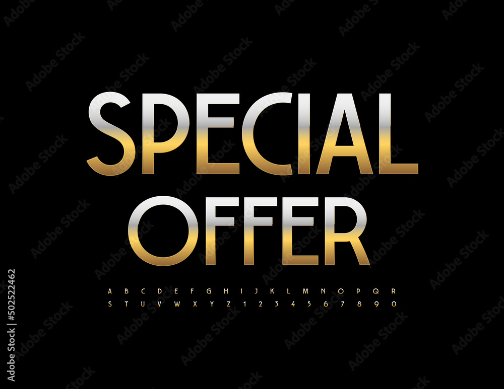 Fototapeta premium Vector business banner Special Offer. Gold metallic Font. Elegant set of Alphabet Letters and Numbers