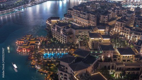 Canvas Print Aerial view to Old Town Island from above night timelapse.