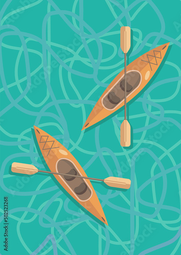 two kayak boats on turquoise water. Top view