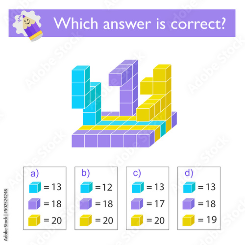 Math game for kıds. Need to find the correct answer. Practice worksheet. Vector illustration. Flat style design.(Answer is a)