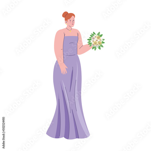 bridesmaid lifting bridal bouquet