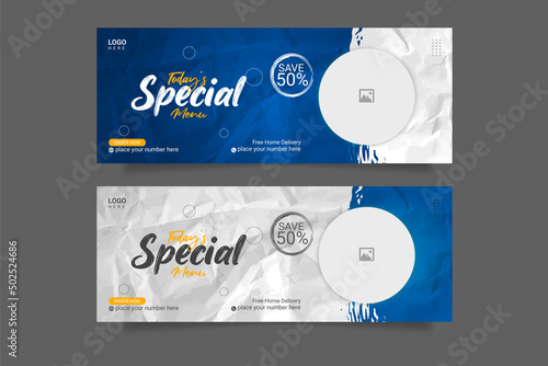 Food social media cover post. restaurant web banner . horizontal advertising web banner . Food  cover header for social media and website advertisement.