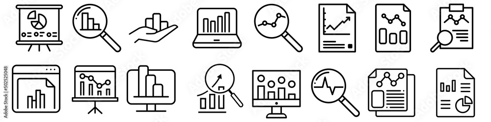 Data analysis icon vector set. profit graph illustration sign collection. data science symbol or logo. - obrazy, fototapety, plakaty 